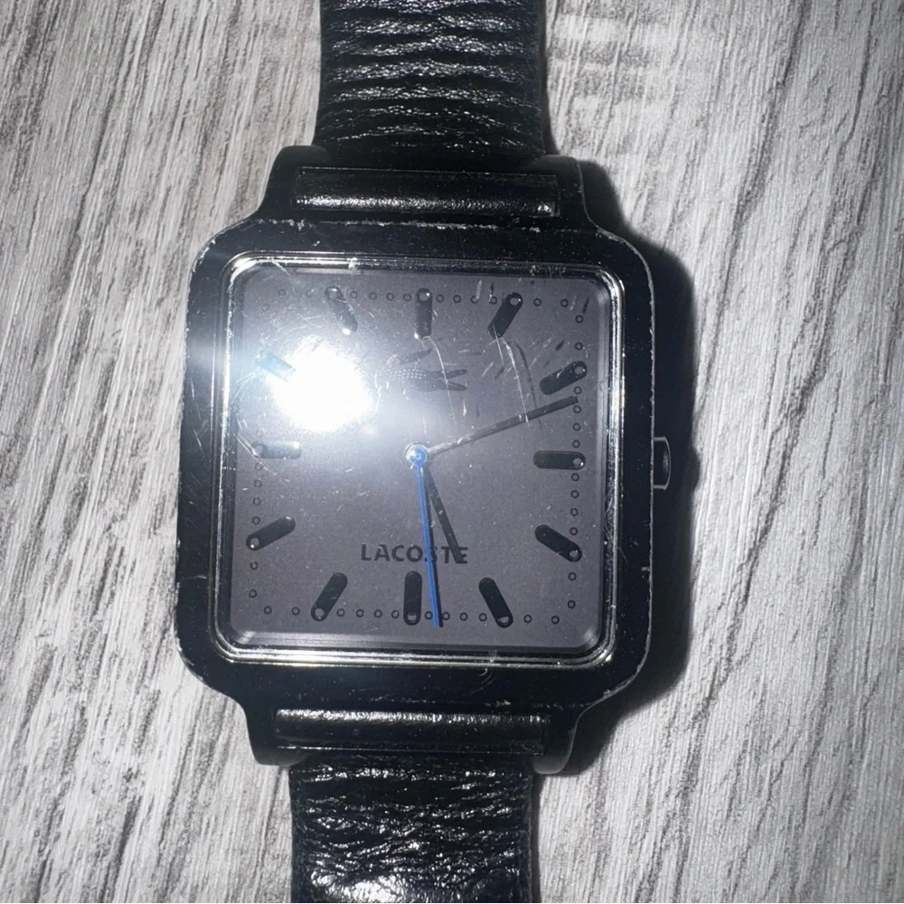 Lacoste LG 56.4.22.2304 Watch With Leather Band Square Face RARE Needs Battery